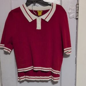 Daisy Red Short-Sleeve Polo Top with White Trim